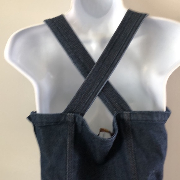 7 For All Mankind Rare Blue Jean Denim Overall Mini Modal Stretch Mini Dress SM - Picture 5 of 16